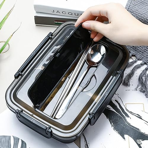 Miniatura 3 de Niiyen Lonchera portátil de acero inoxidable 304 Bento Box Lunch Containers Caja de almacenamiento de alimentos con 4 compartimentos vajilla para