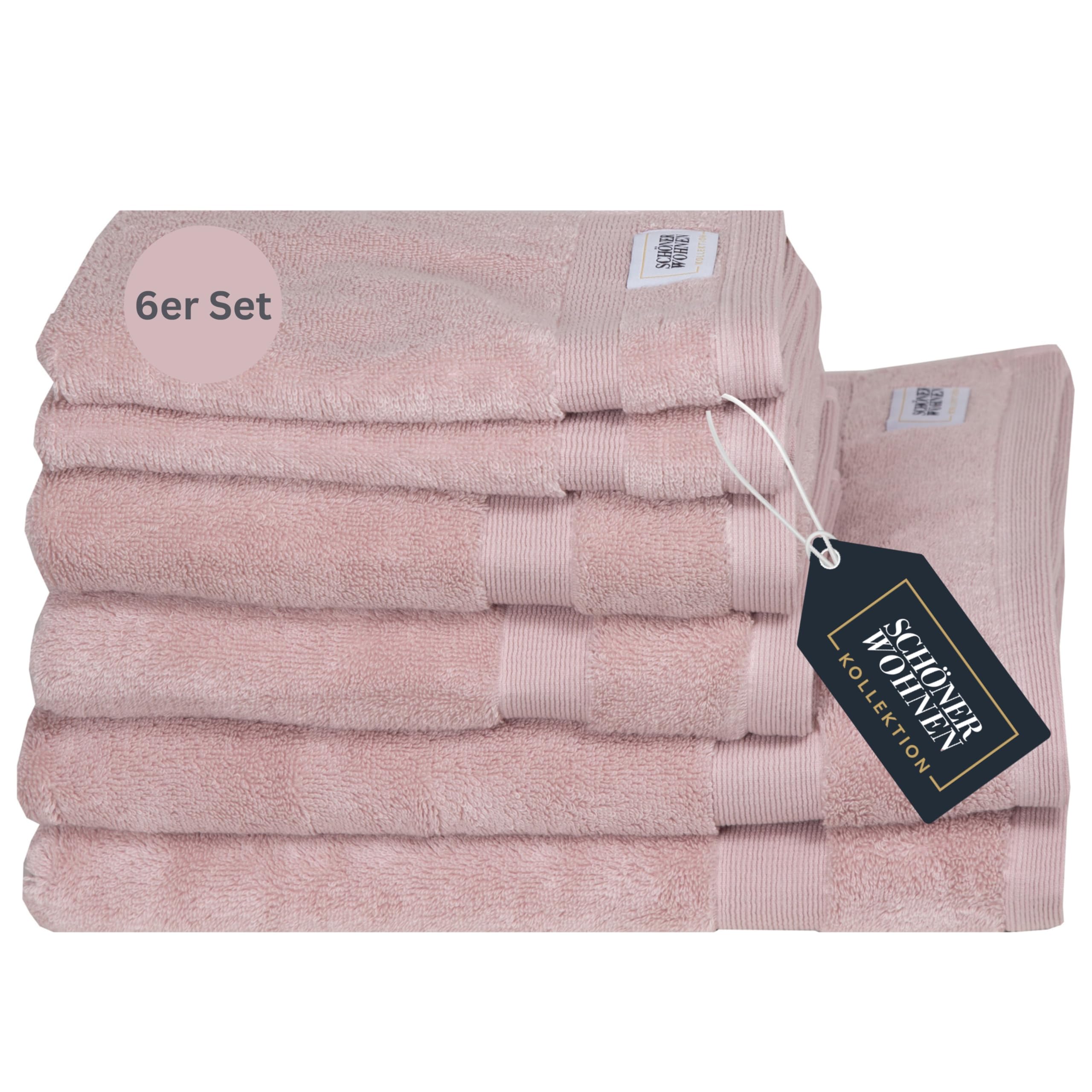 SCHÖNER WOHNEN Frottee Handtücher Set Rosa 6teilig - 100% Baumwolle - Handtuch Set flauschig weich - saugstark - besteht aus 2 Duschtuch + 2 Handtücher + 2 Gästetücher - Frottiertücher Öko-Tex