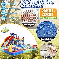 Vista 5 de Parque acuático inflable grande, 19 x 17 x 8 pies, casa de rebote de agua 10 en 1 con soplador, piscina de doble salpicadura, cañón de agua