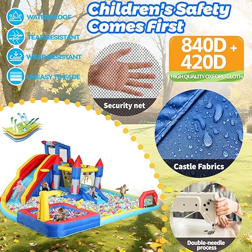 Miniatura 5 de Parque acuático inflable grande, 19 x 17 x 8 pies, casa de rebote de agua 10 en 1 con soplador, piscina de doble salpicadura, cañón de agua,