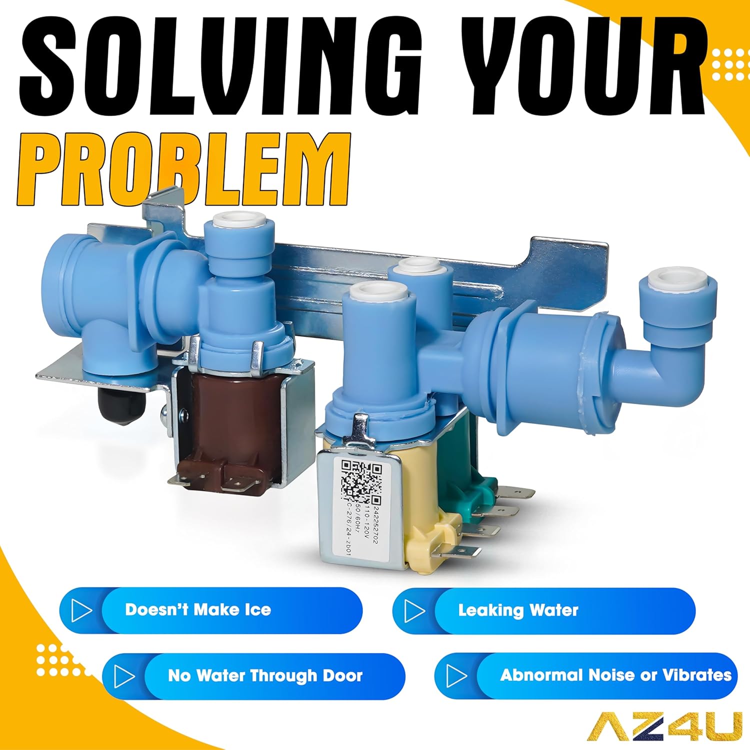 AZ4U 242252702 Water Inlet Valve for Frigidaire, Electrolux, Kenmore Refrigerator Replacement 2692163, 240321801, 240505101, 240505102, 240508101, 240508102, 240531101, 241734301, 241734302 7241734301