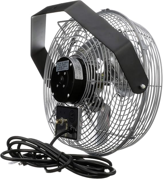 TPI U-12-TE Wall Mount Heavy Duty Ceiling Barn Fan for Garage, Shop, Workstation, Patio, 12 High-Velocity Commercial Indoor/Outdoor Fan, 1/12 Hp