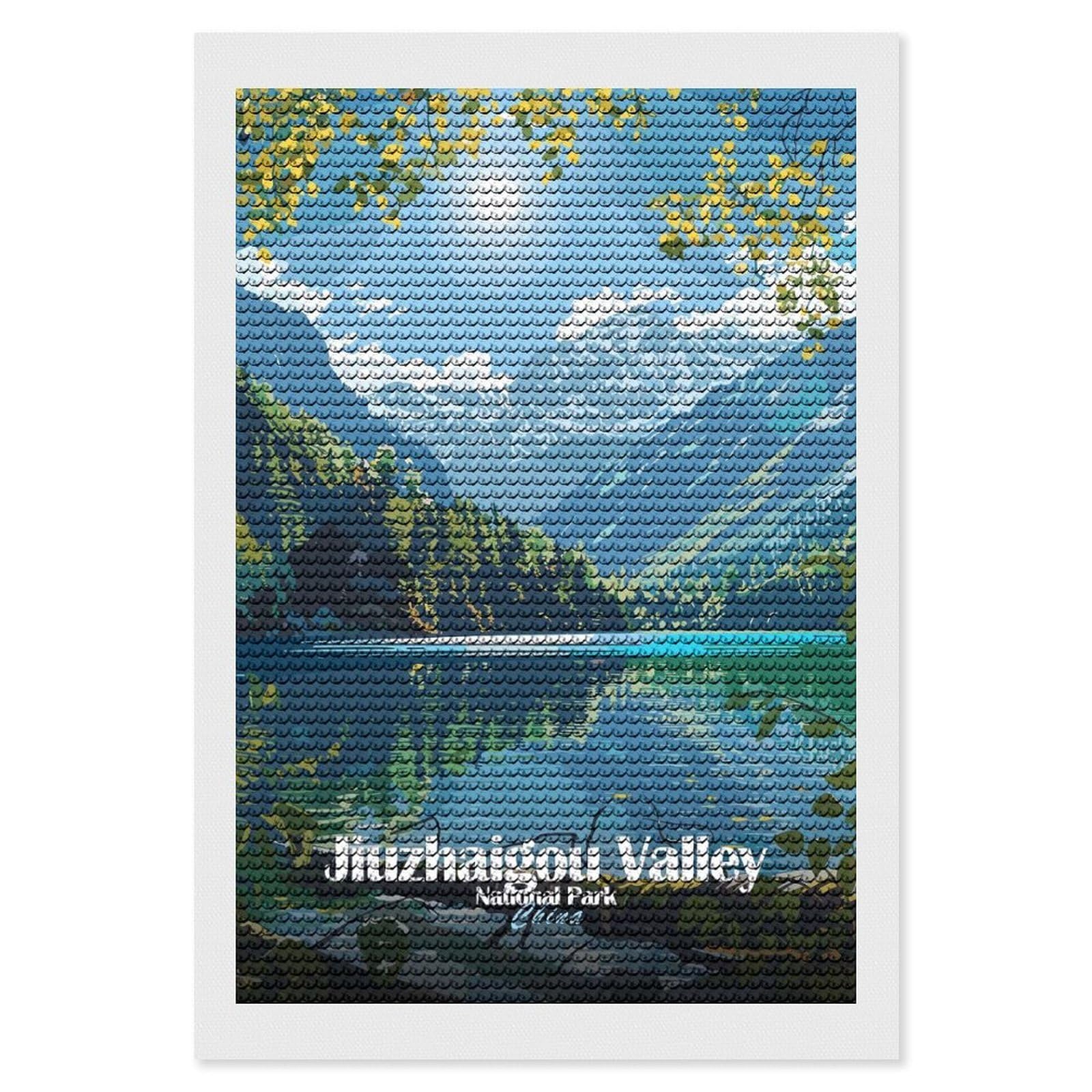 Junmoney Jiuzhaigou Valley National Park, China Diamond Art Canvas 8"x12", Decorate Your Room, Mindful Craft Activity, Cosy Home Accent, Thoughtful Handmade Gift