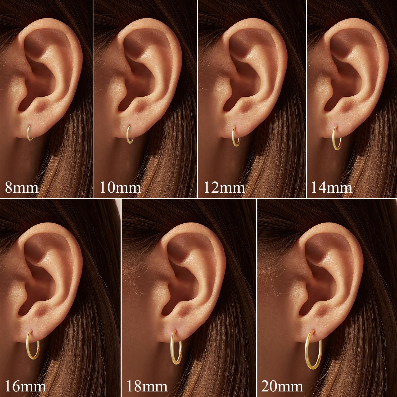 Suplight Pequeño Pendientes de Aro Mujer y Hombre Plata de Ley 925 | 8mm 10mm 12mm 14mm 16mm 18mm 20mm, Pendientes Mujer Plata Aros Caja de Regalo