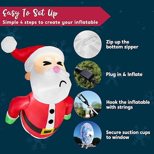 Miniatura 6 de Joiedomi Papá Noel inflable de Navidad de 3.5 pies de alto con bolsas de regalo que estalló desde la ventana, inflable con LED integrado para