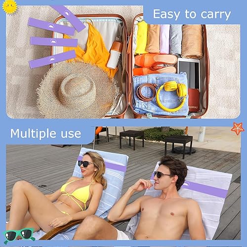 Miniatura 6 de Bandas de toalla (paquete de 6)  Clips elásticos para toallas de playa para playa, piscina, sillas de crucero morado