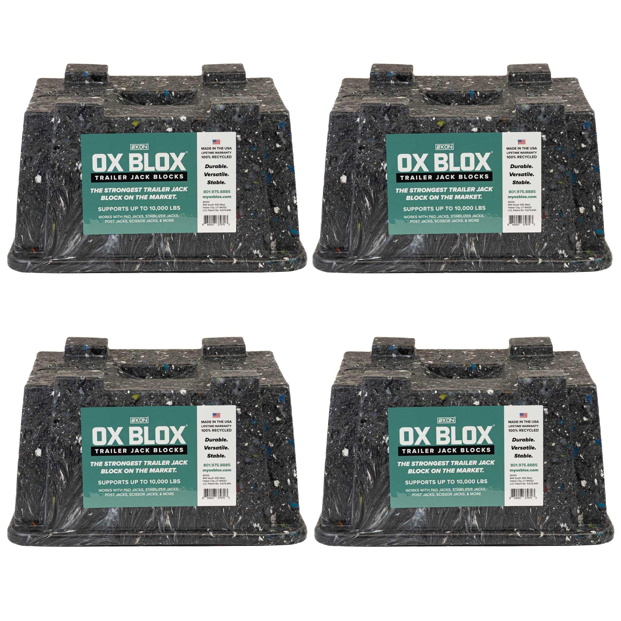 4-Pack OX BLOX Heavy Duty Trailer Jack Block, Up to 10,000 lbs, Made in USA