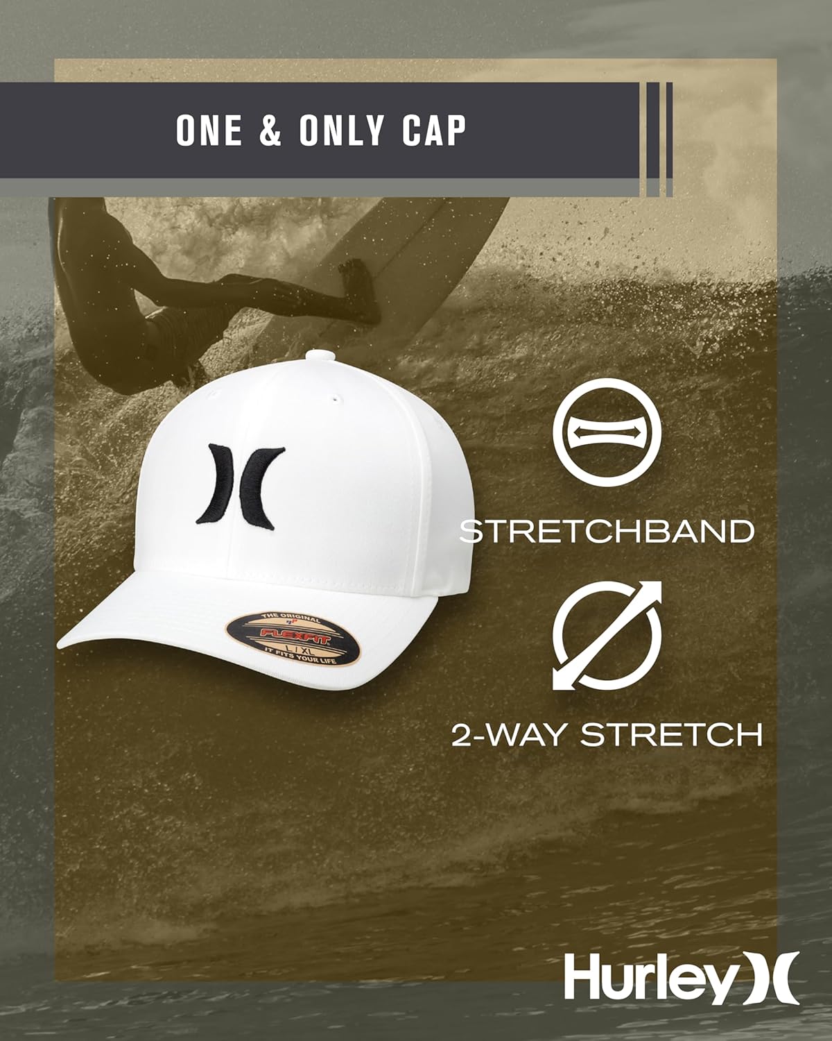 Hurley Mens Baseball Cap - Flexfit Fitted Baseball Caps for Men (Sizes: S-XL) - Image 2