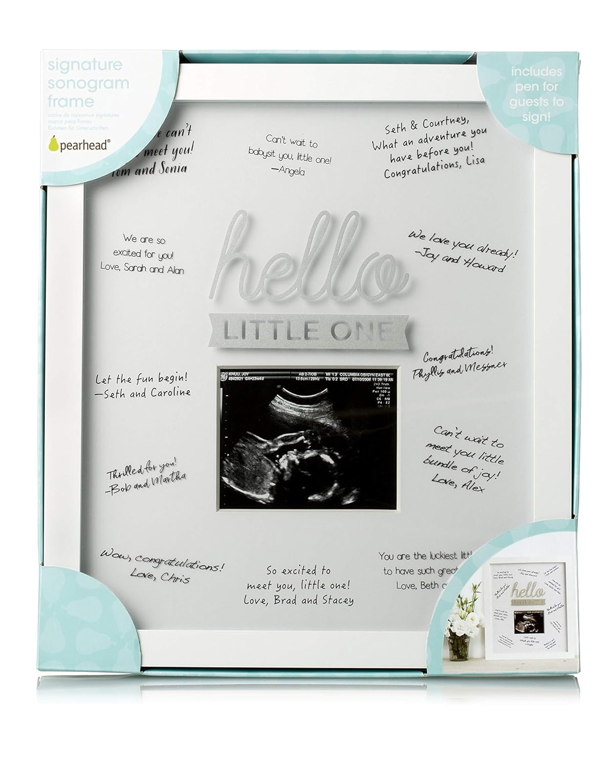 Pearhead Hello Little One Guest Signature Frame, Baby Shower Alternative Guest Book, Baby Girl or Baby Boy Sonogram Ultrasound Photo Frame : Baby