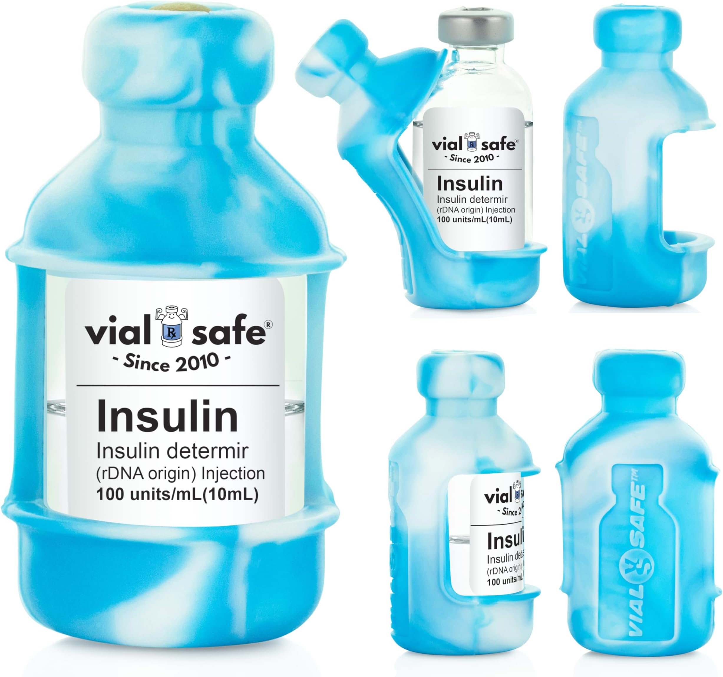 VIAL SAFE | Insulin Vial Protector Case | Secure Insulin Bottle Protector & Cover for 10mL Vials | Fits Humalog,Humulin,NovoLog,NovoRapid,Novolin | 2-Pack, Tie Dye Blue