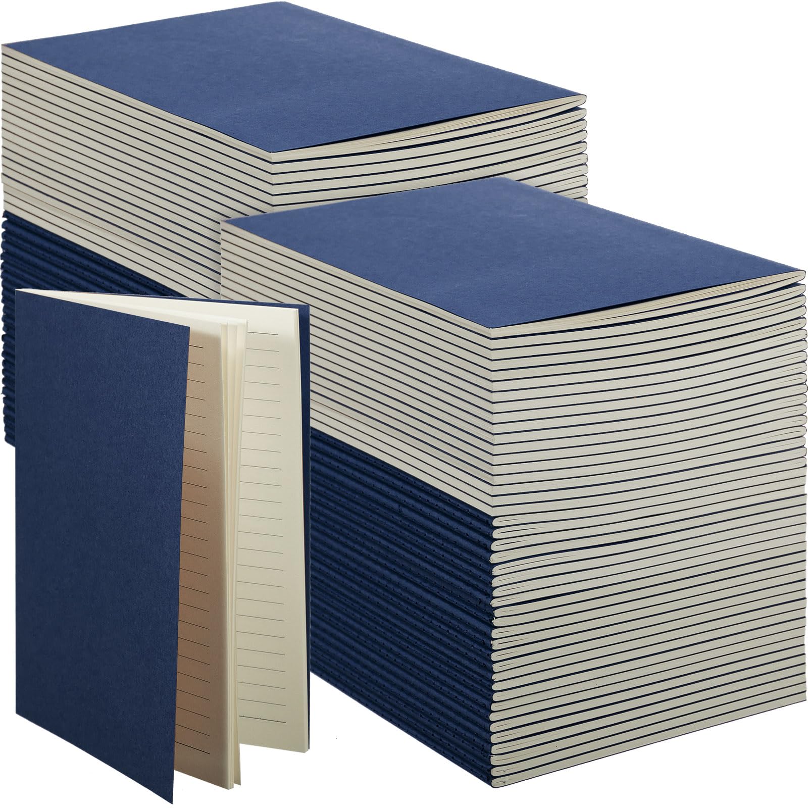 Sabary Paquete de 72 cuadernos de papel kraft de 5.5 x 8.3 pulgadas, cuaderno A5 a granel de tapa blanda a rayas para escribir bocetos, diario de viaje con 60 páginas, 30 hojas (azul marino, línea)