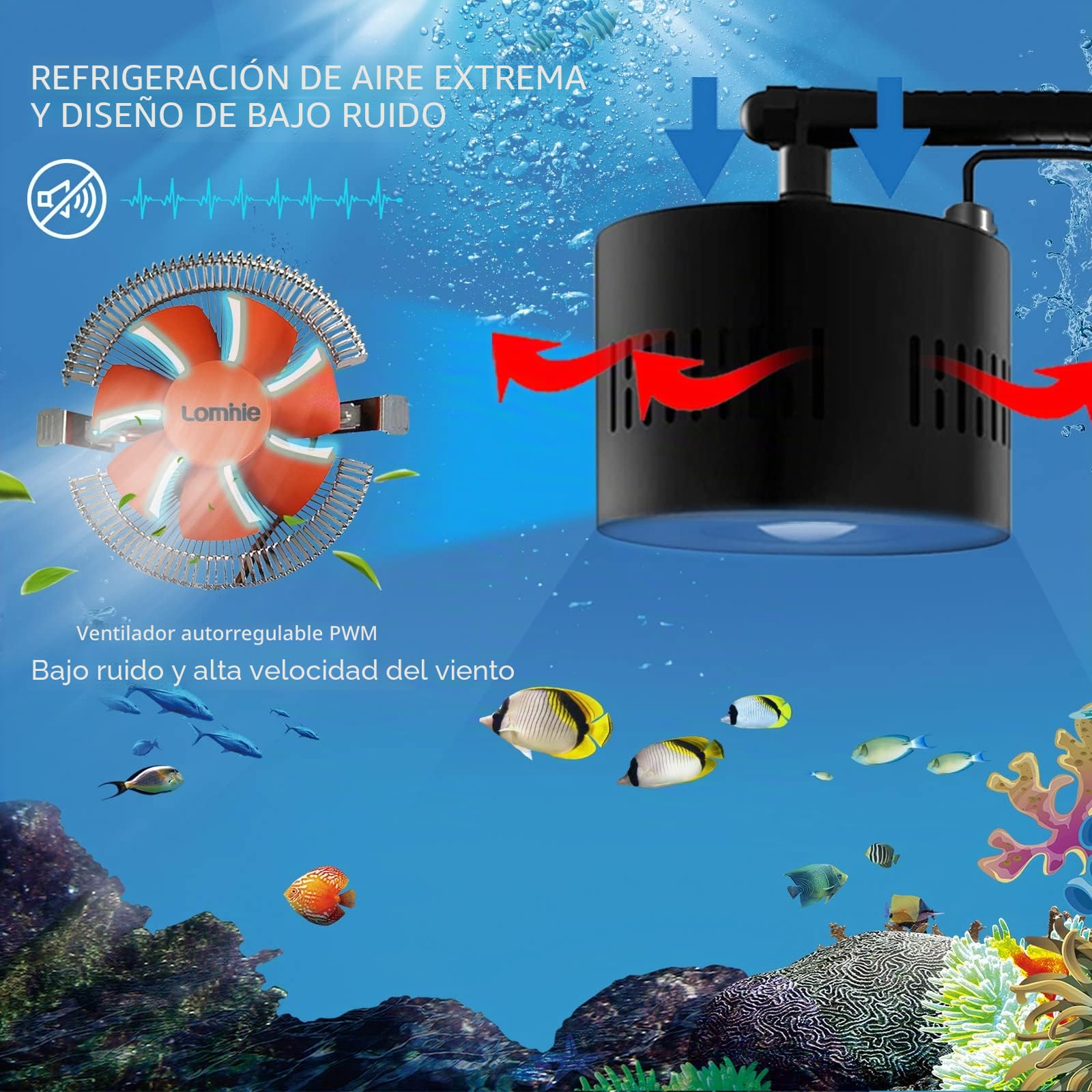 Lominie Luz de acuario de coral de arrecife con regulador inteligente de atenuación y temporizador, luz de espectro completo para acuario de arrecife de agua salada de 60 cm