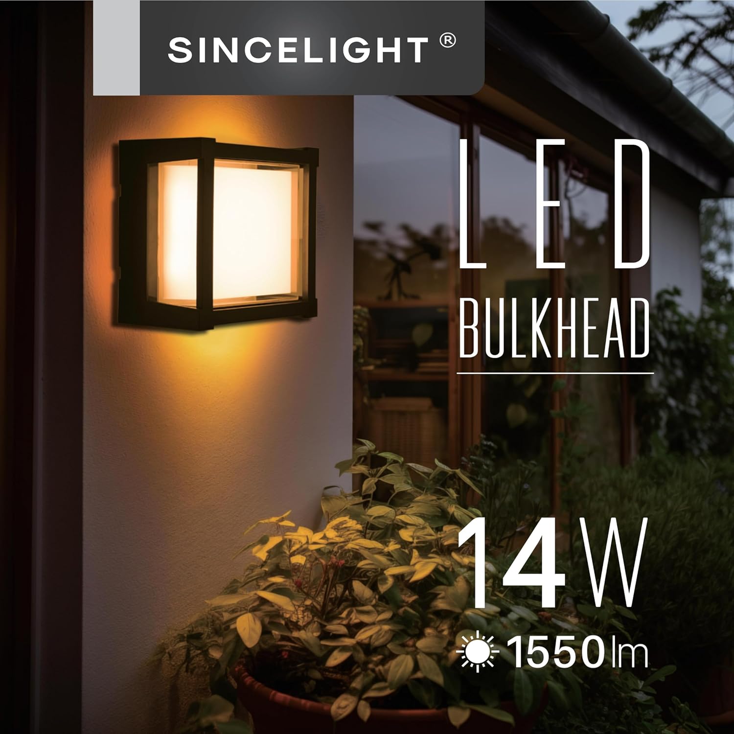 SINCELIGHT 14W LED Outdoor Wall Light, IP65 Waterproof, Modern Decorative Wall Sconces, Hardwired, Wall Mounting Bulkhead, Square, Color Turnable from Warm White to Cool White (WLB1)