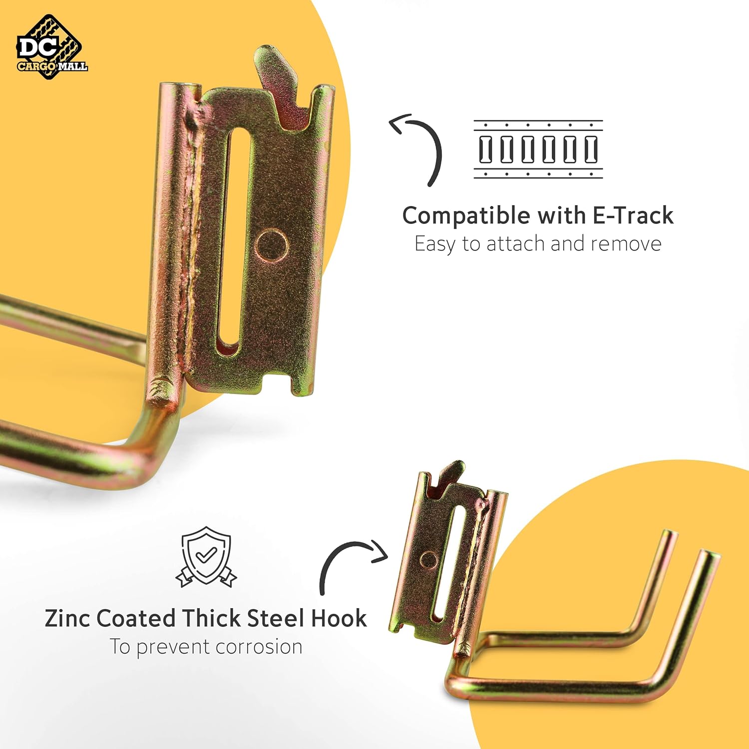 DC Cargo Mall Dual Arm Tool Hook Hanger E Track Accessories 3" Deep (2 Pack) - Garage Wall Mount, Truck, Enclosed Trailer, Storage System