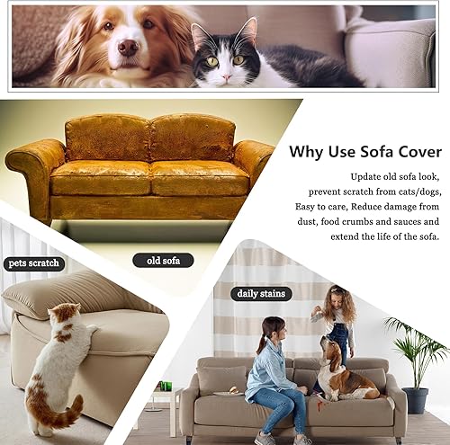 Miniatura 4 de DREAMINGO Funda bohemia de felpilla geométrica para sofá, funda de sofá beige y negro para sofá modular de 2 plazas, protector para sofá biplaza y