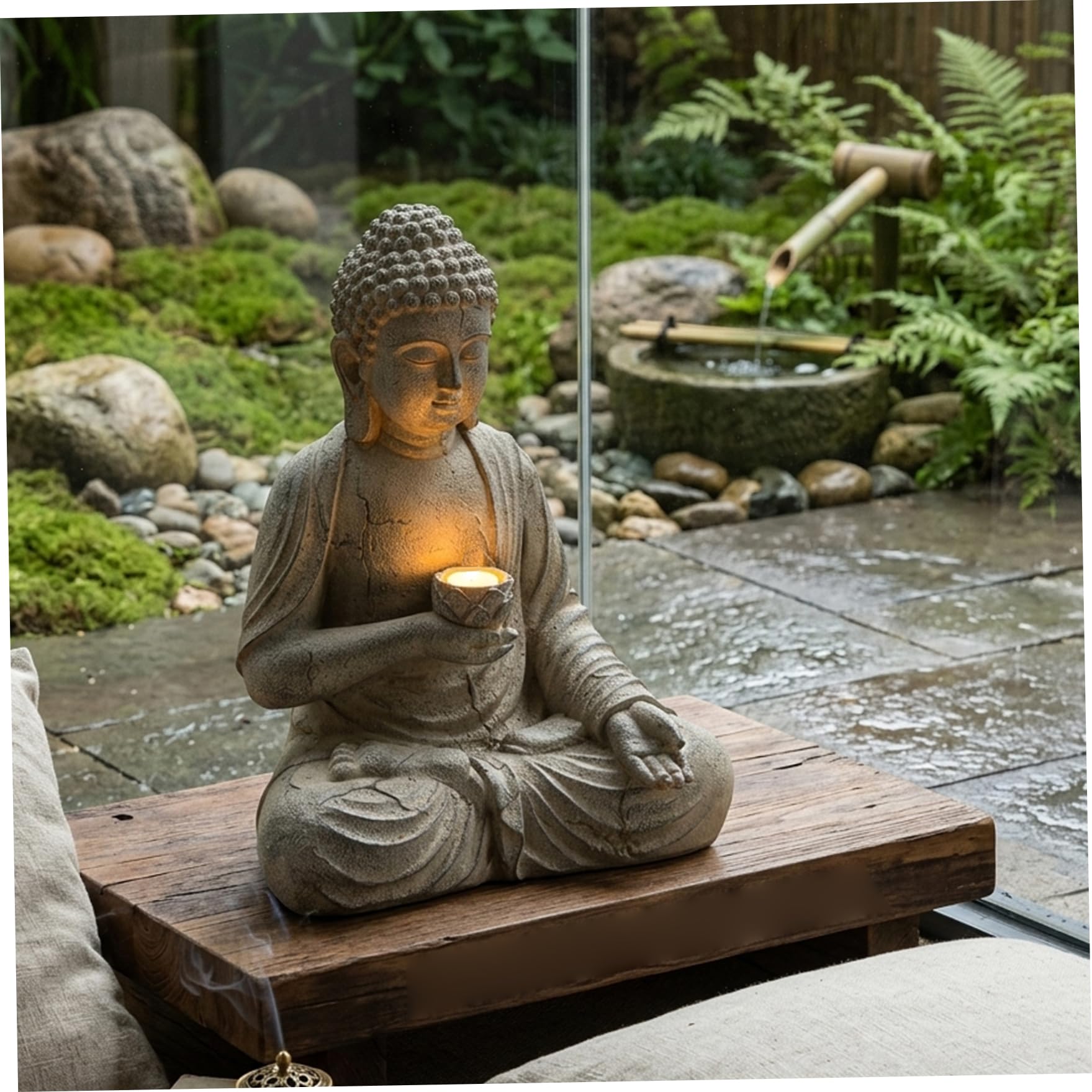 Statua di Buddha solare, decorazione per meditazione all'aperto in resina per giardino Zen