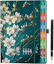 Academic Diary 2026-2027 A5 Page a Day, Mid-Year Daily Planner from August 2026 to July 2027, with Monthly View, UK Holidays, Hardcover, Colourful Tabs, Notes, Pen Set & Pocket - Teal