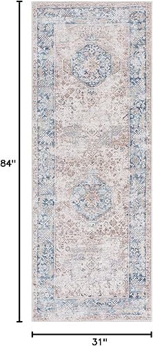 Miniatura 2 de Bloom Rugs - Alfombra caminera Caria lavable, antideslizante, de 1,83 m, color beige y azul océano, para entrada, pasillo, baño y cocina, tamaño