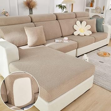 Jonuiony Universal Sofa Slipcover, 2024 New Wear-Resistant Sofa Cover, L Shape Sectional Couch Covers, Separate Cushion Couch Chaise Cover, High Stretch Furniture Protector Camel,Large 3 Seat