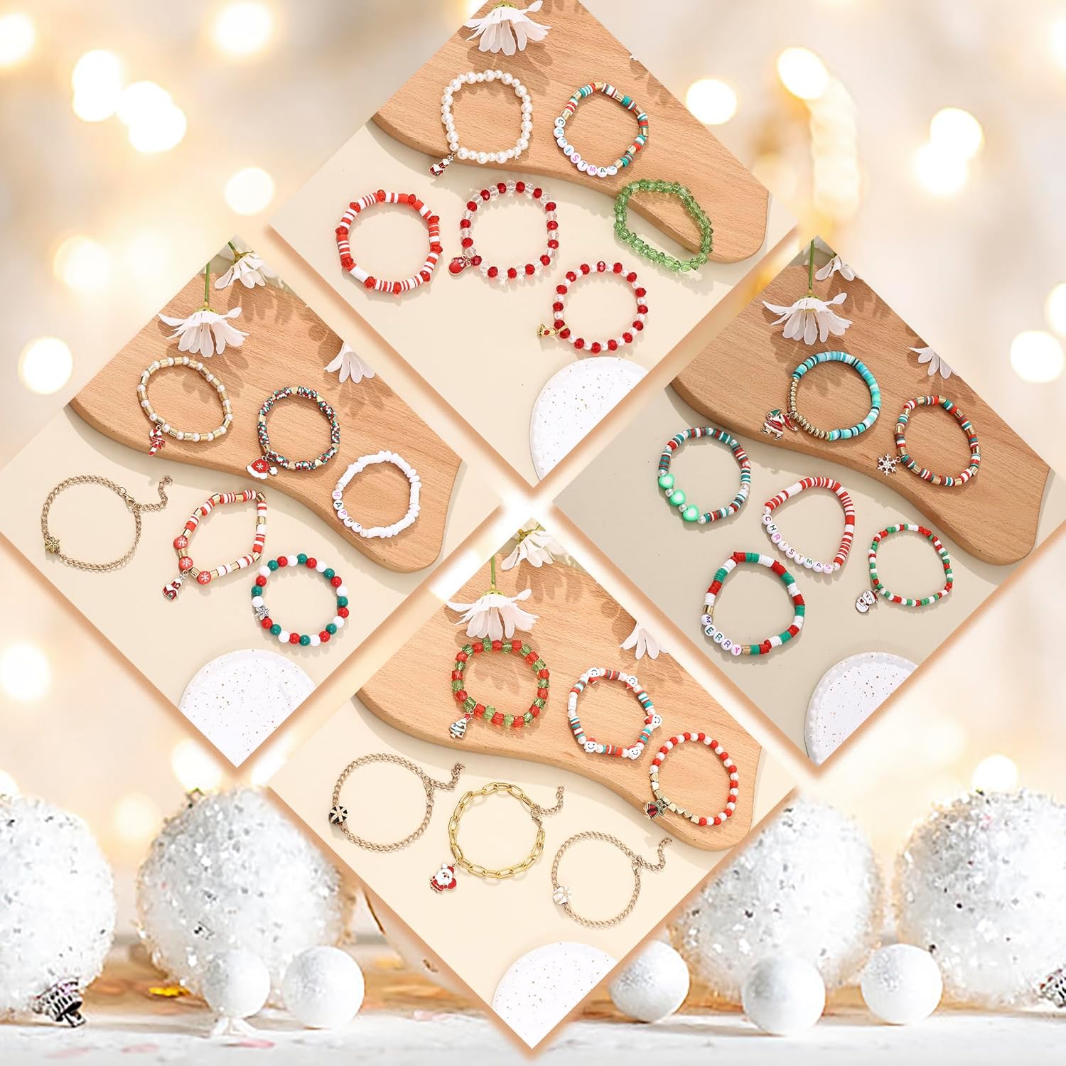 Taouzi 24 Pcs Surfer Heishi Bracelets for Women Bulk Handmade Stackable Stretch Friendship Bracelets Halloween Thanksgiving Christmas Valentines Day Jewelry Gifts for Women Men - Image 2