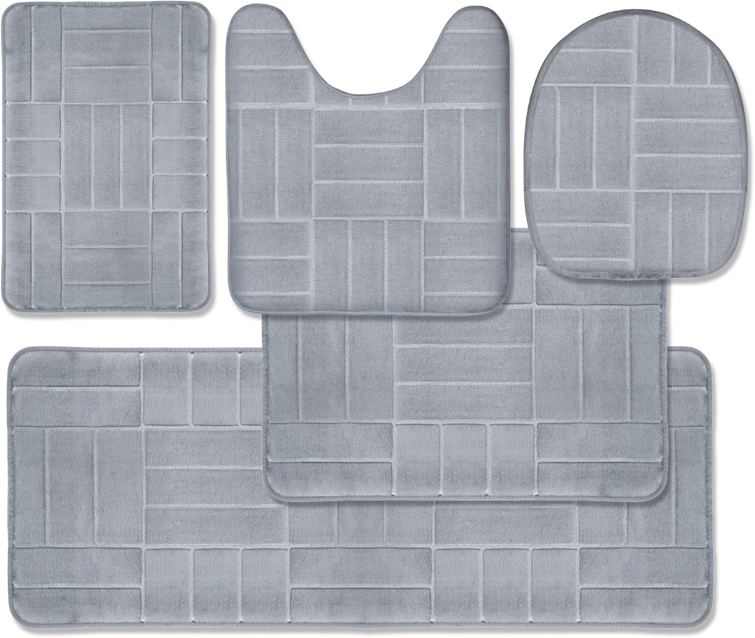 5 Piece Bathroom Rugs Set - Soft Non Slip Memory Foam Large Mats - Perfect Combination of Luxury and Comfort (Gray/Line, 5 Piece Set)
