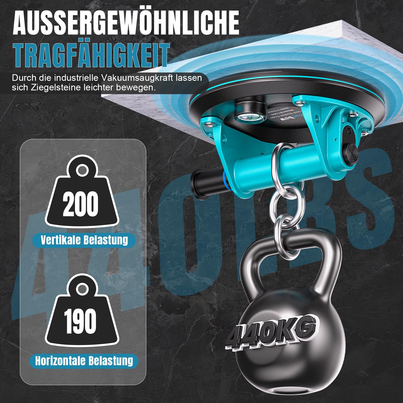 Saugheber Fliesen - 2er-Set Saugnapf mit Manometer, Vakuum Saugheber Max 200KG, Laminat Glasheber mit Tragbarer Werkzeugkasten, Saugheber für Fliesen,Glas, Marmor, Set of 2 Saugheber