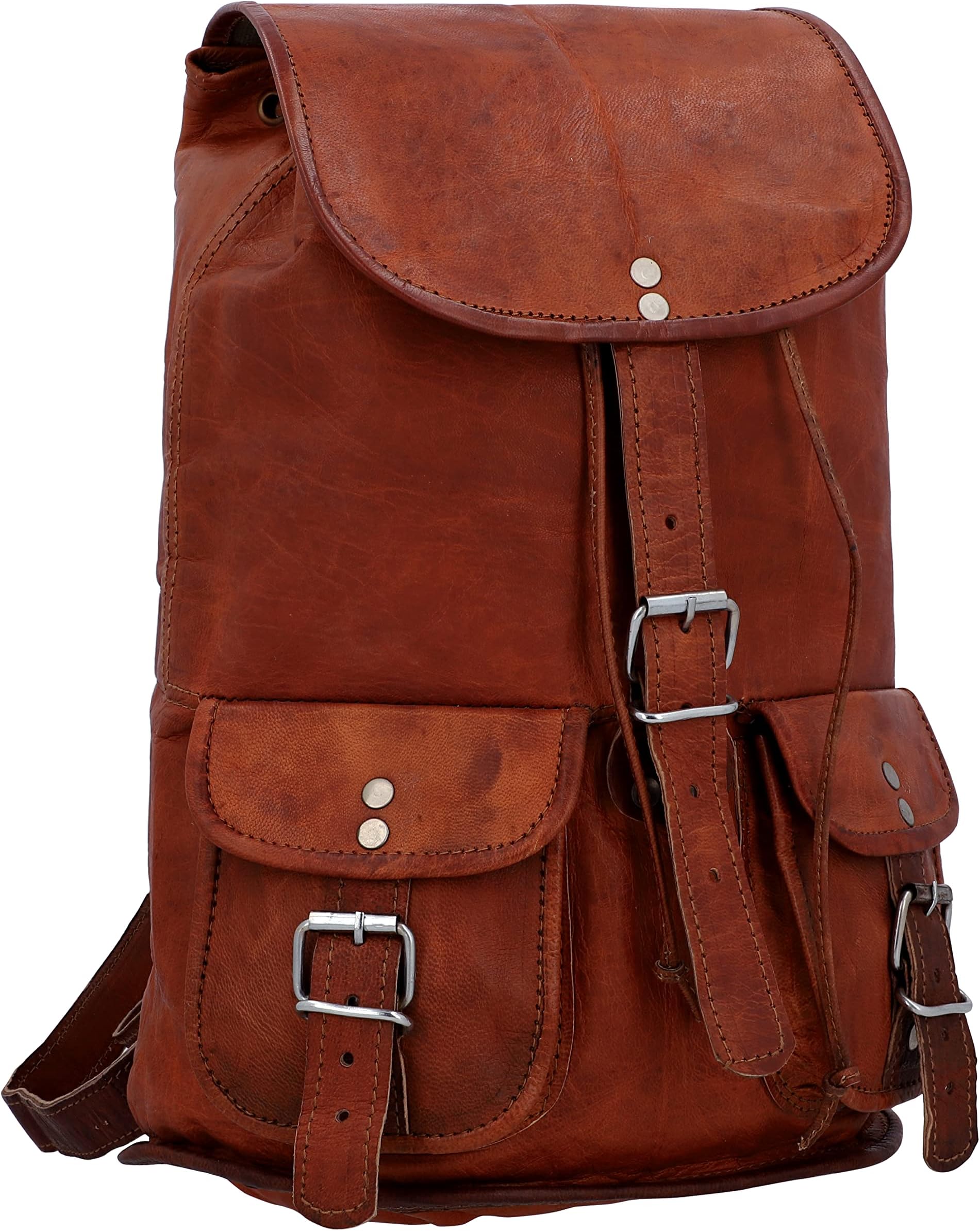 Leder nature Gary 13" Genuine Leather Backpack Rucksack Vintage Sling Shoulder City Leisure Travel Bag Unisex Brown M31