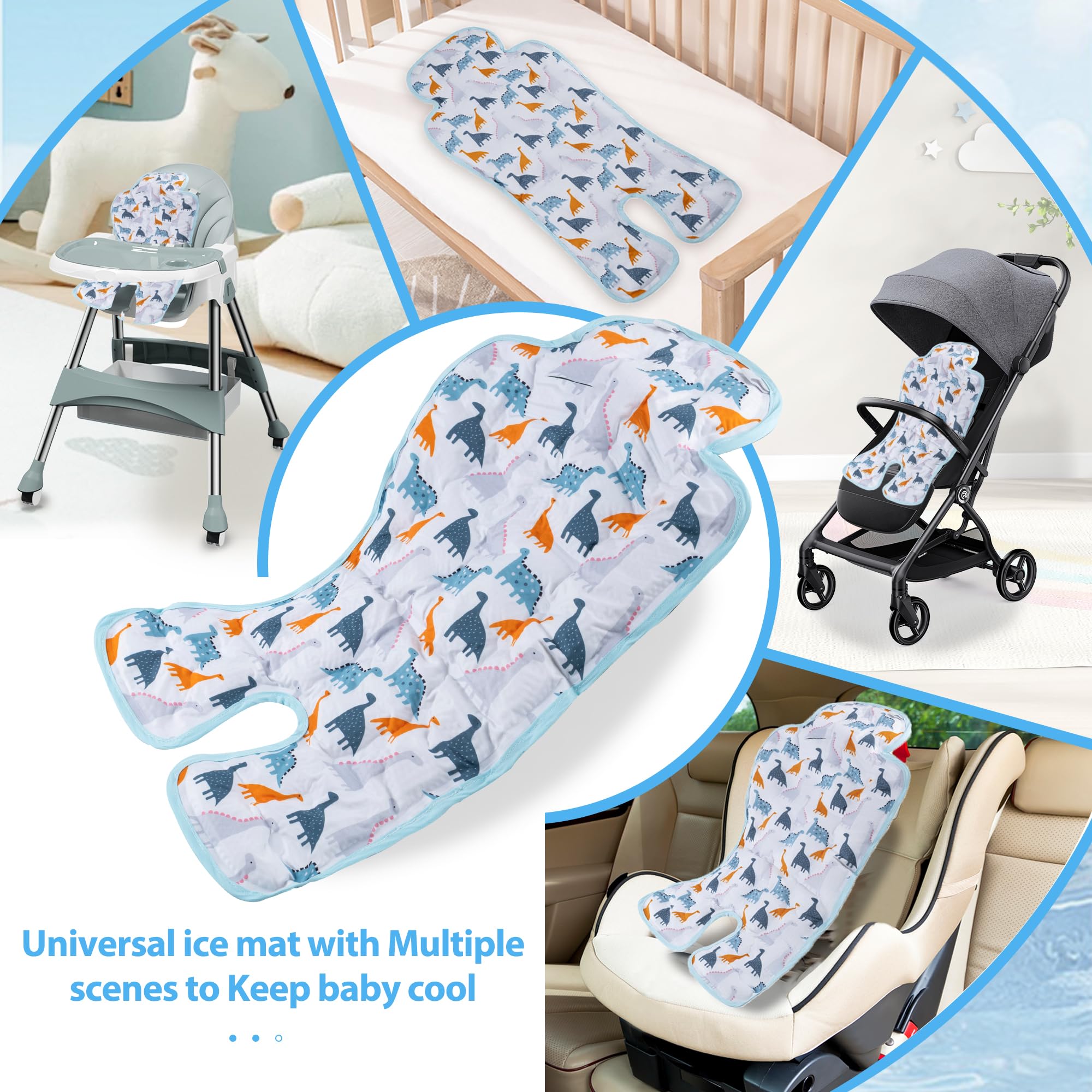 LAT Sommer Sitzauflage für Kinderwagen, Reversible Sommer Sitzeinlage für Kinderwagen, Sommer Sitzauflage für Buggys Kinderwagen Babyschale (Dinosaurier+Hund)