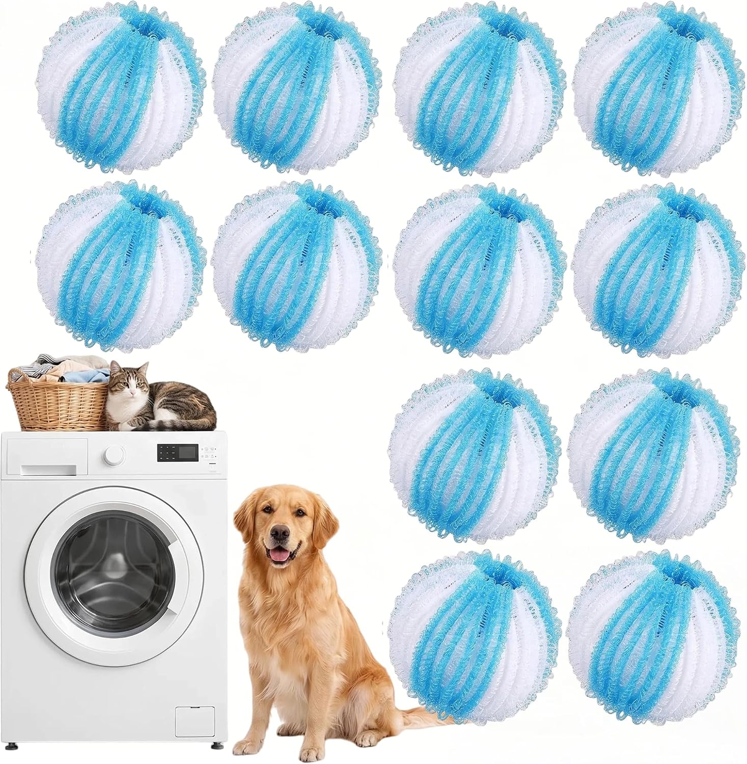 Pet Hair Remover for Laundry, Reusable Washer & Dryer Balls to Reduce Dog & Cat Hair on Clothes, Bedding & Blankets, Lint Catcher for Washing Machine – 12 Pack
