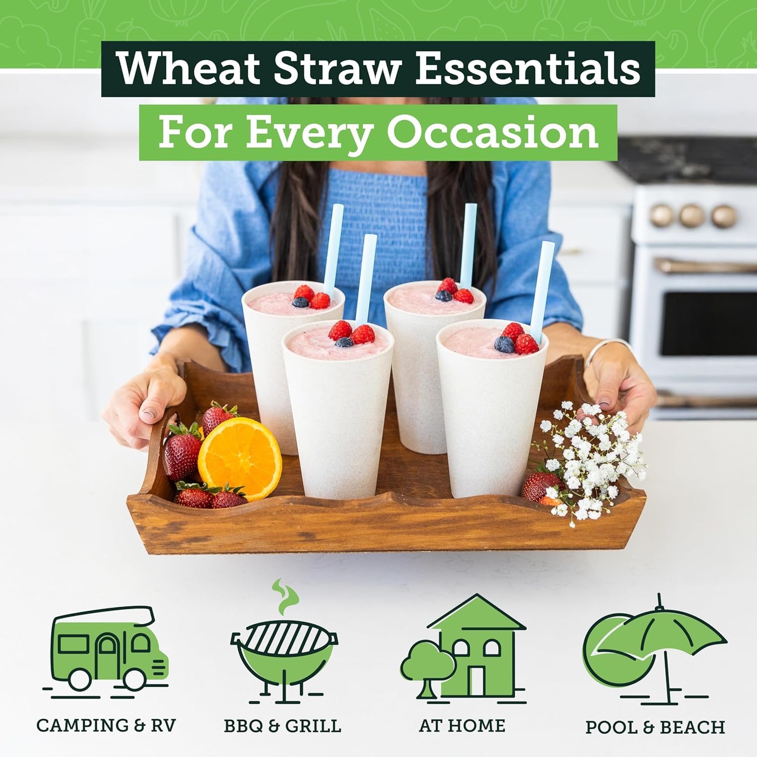 Grow Forward Premium Wheat Straw Cups - 20 oz Unbreakable BPA Free Hard Plastic Cups - Reusable Lightweight Plastic Drinking Glasses for Kitchen, Outdoor, Water, Camping, RV - Sahara Sahara Beige 20oz
