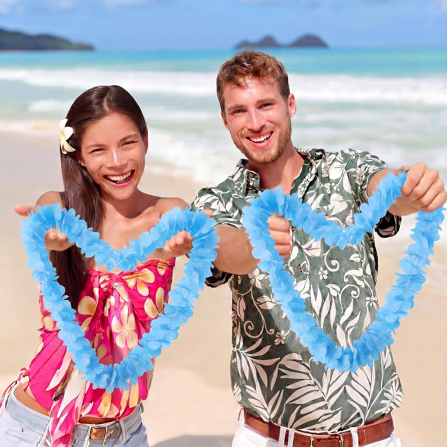 Suncalla 12 Pcs Hawaiian Leis Garland Bulk, Sky Blue