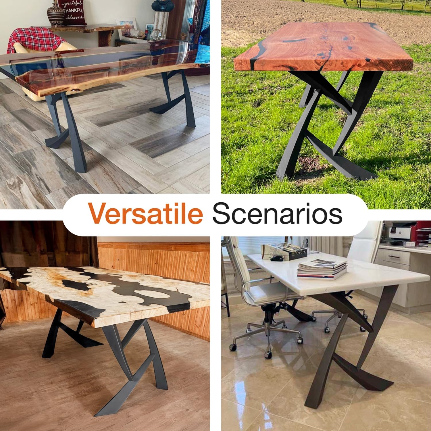 Flowyline 28" H 411 Draco Handcrafted Black Metal Table Legs and Bases for Dining Tables | Steel Desk Legs | Rust-Resistant, Adjustable Furniture Legs for Bench DIY Mid-Century Modern Indoor/Outdoor