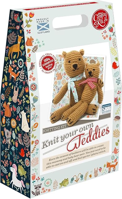 The Crafty Kit Company Mummy & Baby Bear DIY Knitting Craft Kit for Beginners  Made in The UK