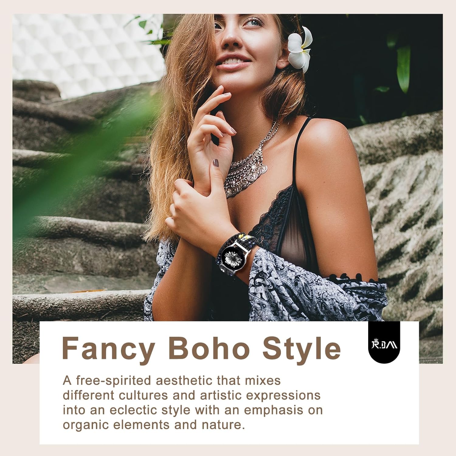 JR.DM Boho Beaded Handmade Braided Bracelet Band Women 20mm Compatible with Samsung Galaxy Watch 7/6/5/4/Active 2/4 Classic/6 Classic/5 Pro/FE 40mm 42mm 43mm 44mm 45mm 46mm 47mm
