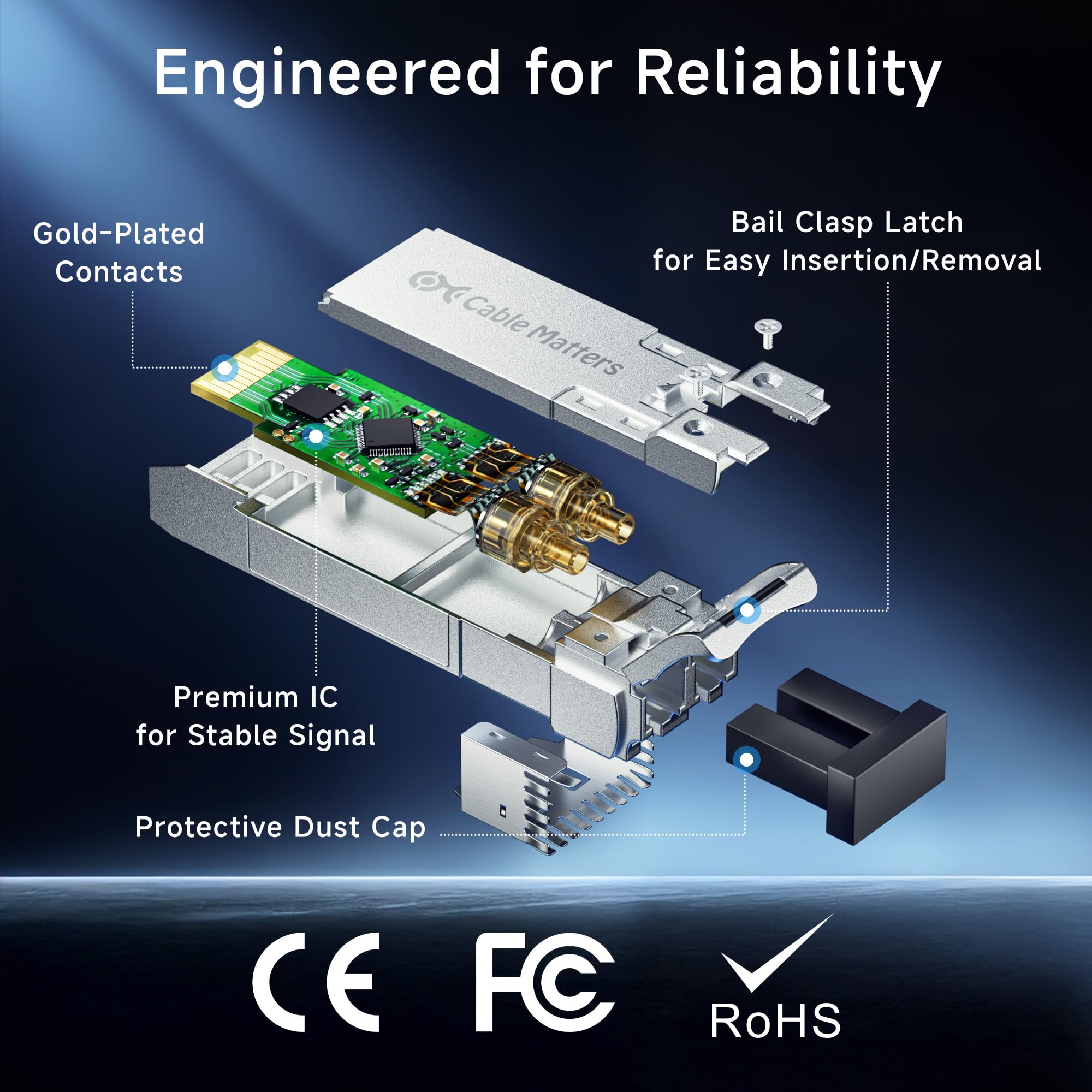 Cable Matters 2-Pack 10GBASE-SR SFP+ vers LC Multi Mode Émetteur-récepteur Fibre 10G modulaire pour Les équipements Cisco, Ubiquiti, TP-Link, Huawei, Mikrotik, Netgear et Supermicro