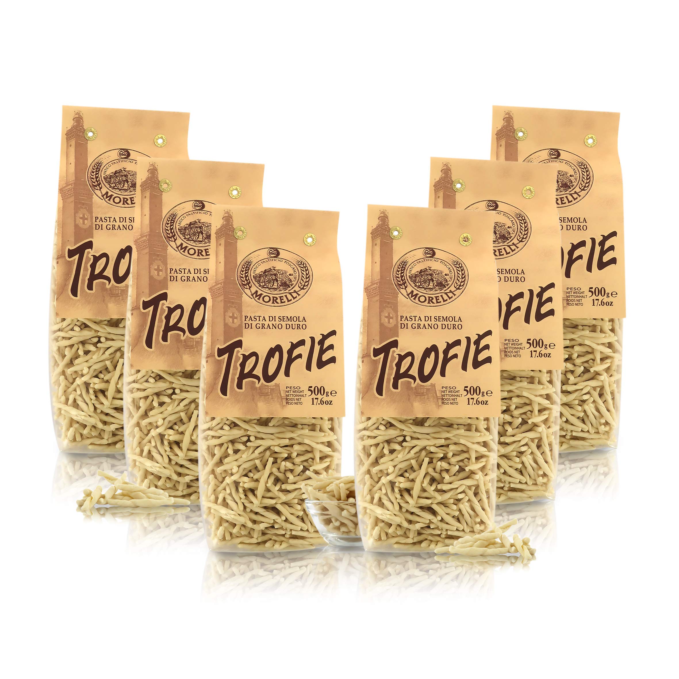 Antico Pastificio Morelli 1860 SrlTrofie, Typical Regional Pasta, 6 Packs of 500 Grams