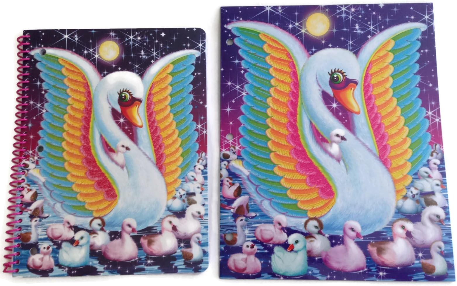 Lisa Frank Two Piece School Bundle - Two Pocket Portfolio Folder and Spiral Bound Notebook (Swan)