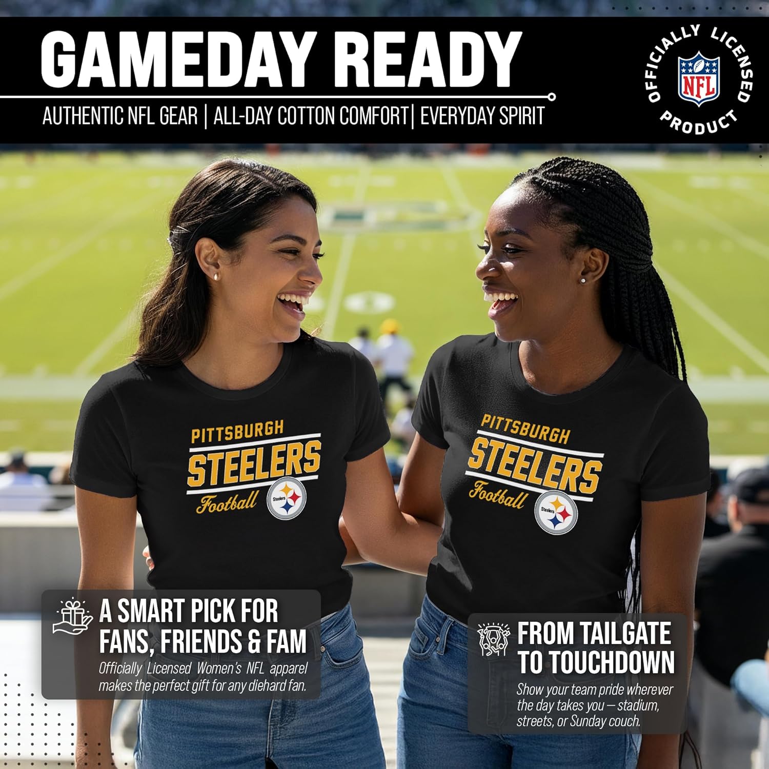 Team Fan Apparel NFL Gameday Women's Relaxed Fit T-Shirt - Rib Neck Contour - Tagless Short Sleeve Tee - Stay Cool & Stylish (Pittsburgh Steelers - Black, Small) - Image 4