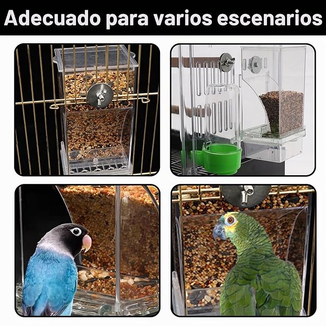 Foto 5 de 8 de Comedero transparente para pájaros, comedero para pájaros, periquitos, jaula, comedero automático