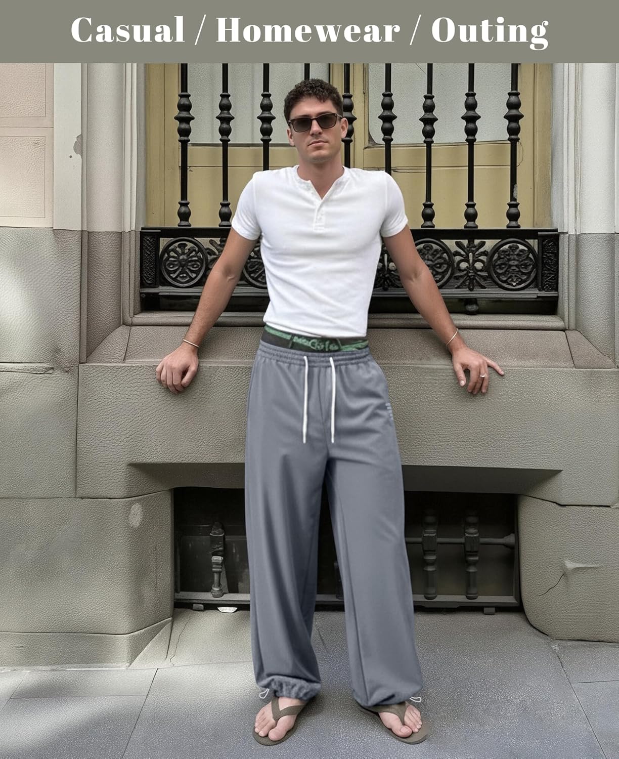 Susclude Mens Baggy Joggers Wide Leg Parachute Track Pants Elastic Waist Drawstring Workout Running Casual Sweatpants
