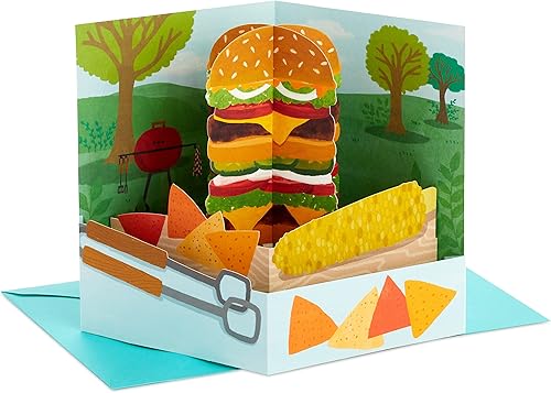 Hallmark Paper Wonder - Tarjeta de cumpleaños emergente, tarjeta del día del padre, tarjeta del día de la madre (hamburguesa con queso)