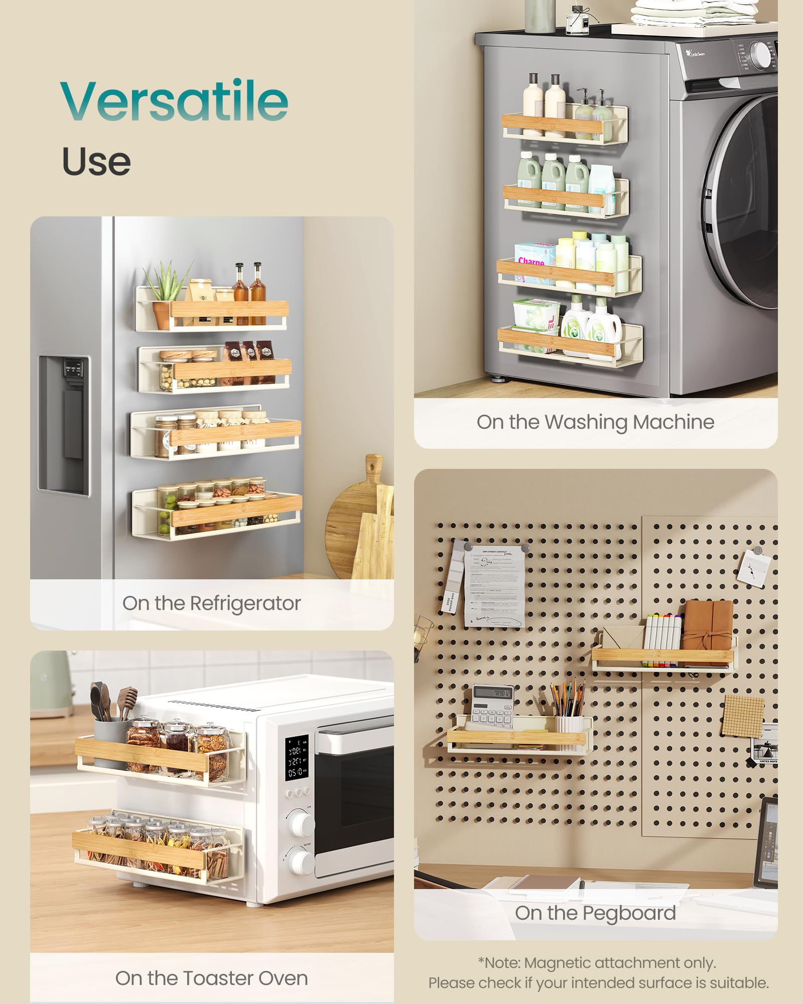 Amazon.com: SONGMICS Magnetic Bamboo Spice Rack for Refrigerator