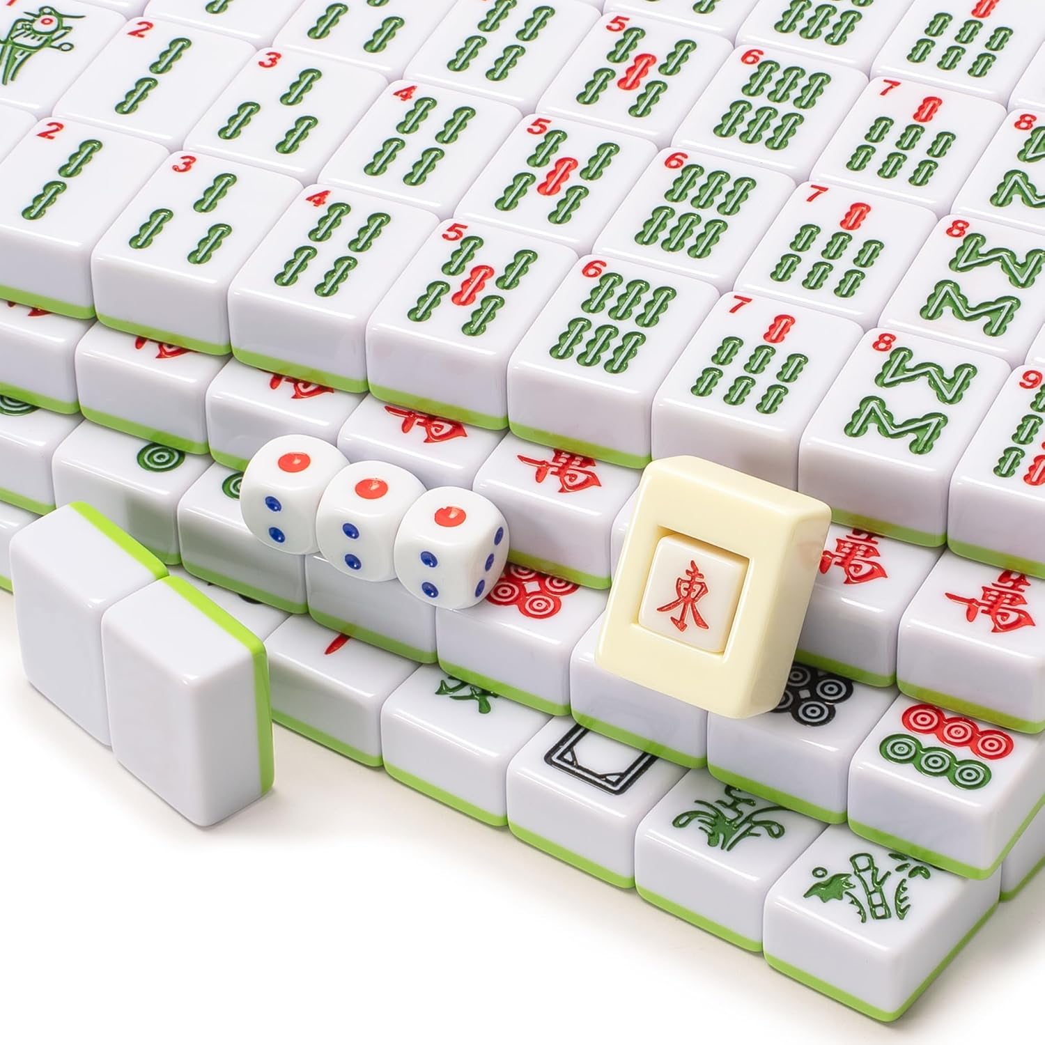 Yellow Mountain Imports Chinese Mahjong Set, “Aureum Spring” with 146 Medium Tiles, Champagne-Toned Vinyl Case, Wind Indicator and Dice, for Chinese Style Gameplay Only [金泉中國麻將]