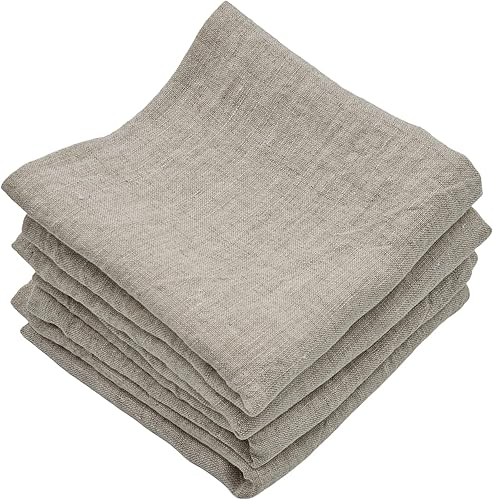 Marc Oliver Servilletas de tela de lino naturales. Juego de 4, dobladillo cosido a mano de 20 x 20 pulgadas. Lavadas a piedra, sin blanquear, sin