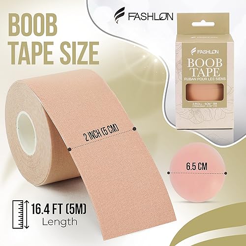 Miniatura 6 de FASHLON Cinta adhesiva (2 rollos, segura para pieles sensibles, se adapta a copas A-DD), cinta de pecho para senos grandes, cinta corporal para senos