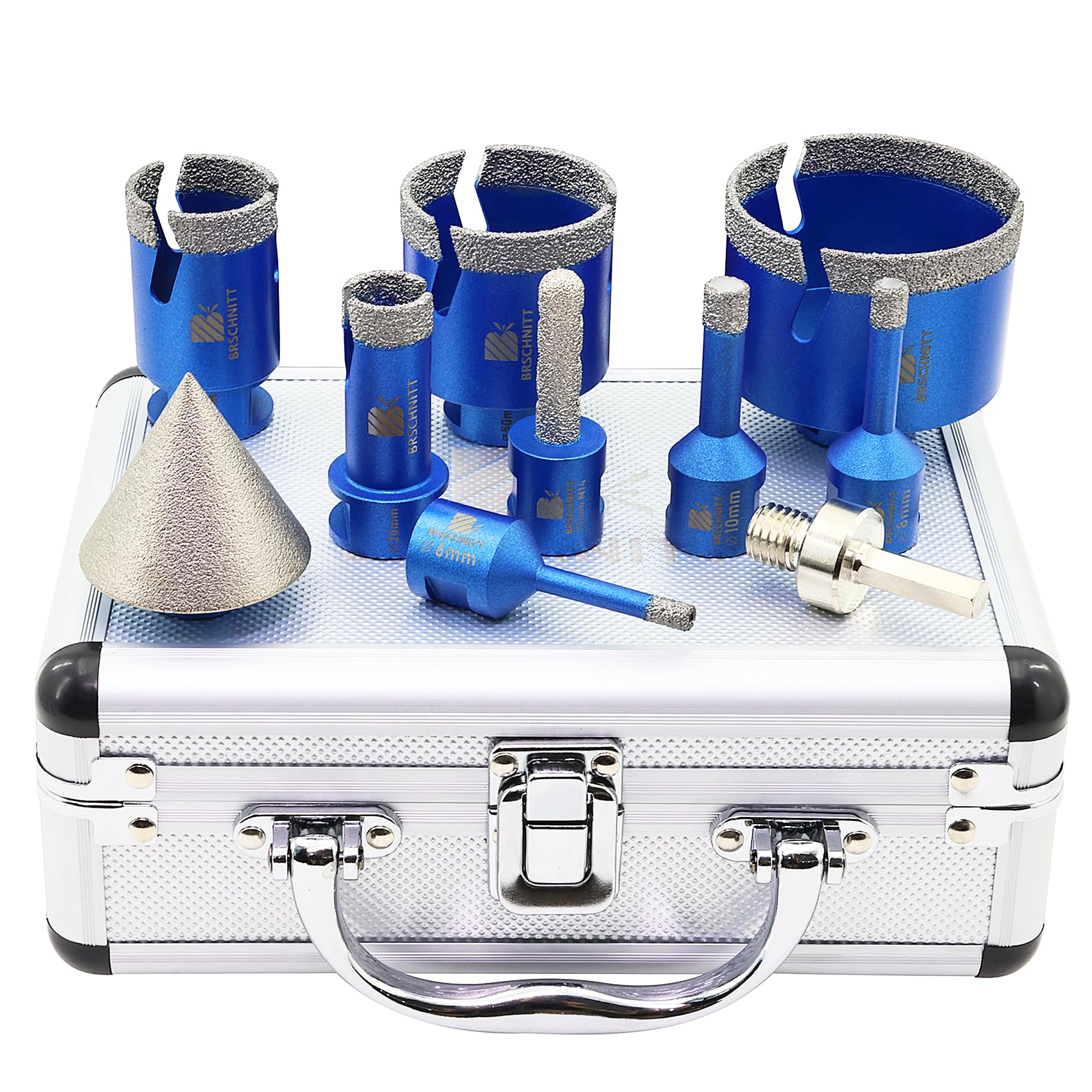 Diamond Core Drill Bit Set 6/8/10/20/35/50/68mm - BRSCHNITT Tile Hole Saw Kit &10mm Diamond Finger Milling Bit &50mm Chamfer Bit for Tile Porcelain Ceramic Marble Granite(10pcs)