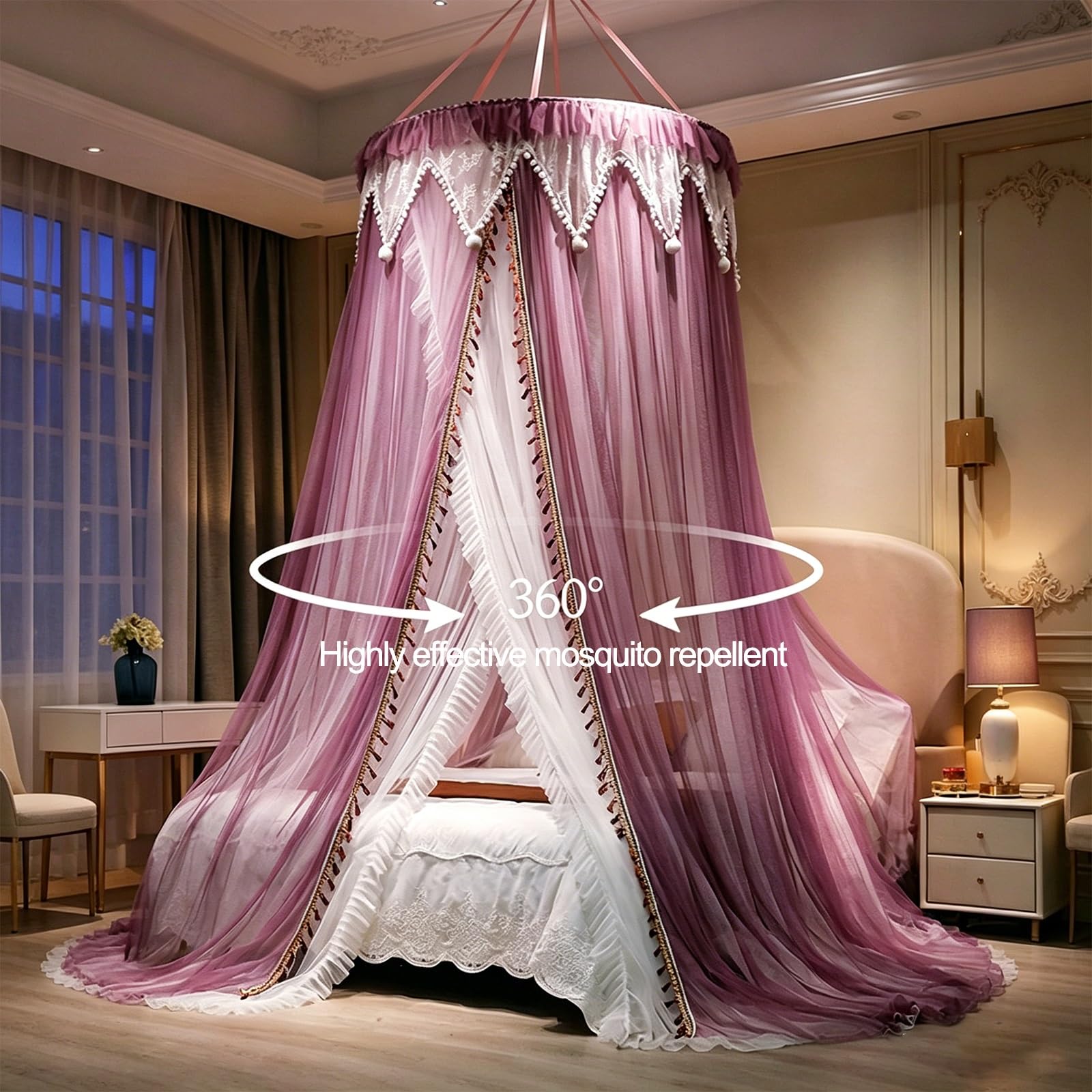 SARKEY Prinzessinnen Betthimmel,Bettvorhang,Feines Durchsichtiges Netz,Kuppelbetthimmel,für Mädchen Und Erwachsene,romantisch Für Hochzeit,Schlafzimmer,Dekoration(Dusty Purple)