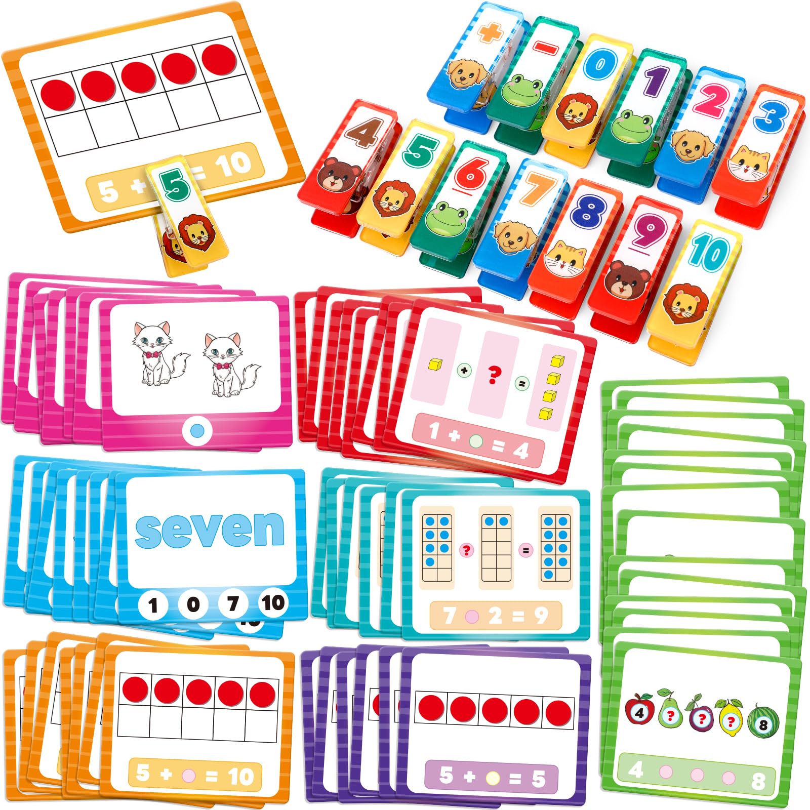 Kasfalci Number Clip & Math Flash Cards,Math Manipulatives Games for Kids Toddlers,Addition Subtraction Learning Games,Animal Fine Motor Counting Toys,Preschool Kindergarten Classroom Must Haves