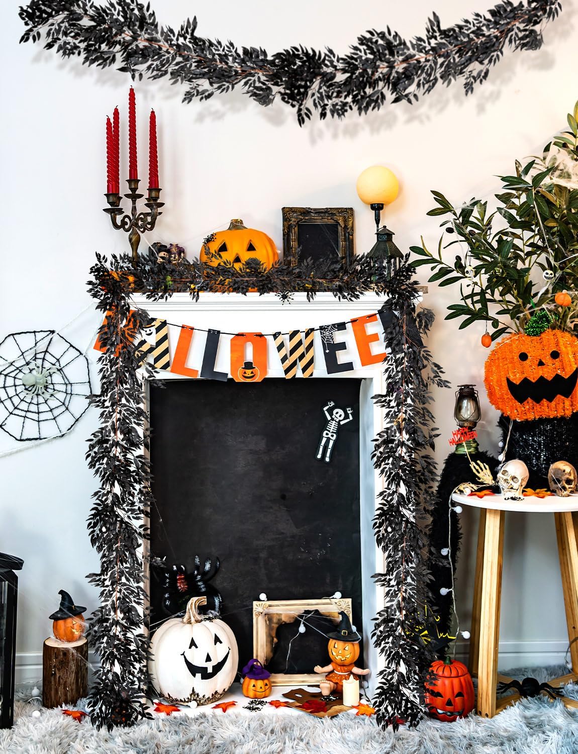 Artificial Hanging Willow Vine Twigs, 2Pcs 5.8 FT Halloween Fake Garland Willow Leaves Ivy Plants, Black Silk Faux Greenery Plant for Garden Wedding Birthday Thanksgiving Decor Home Party - Image 7