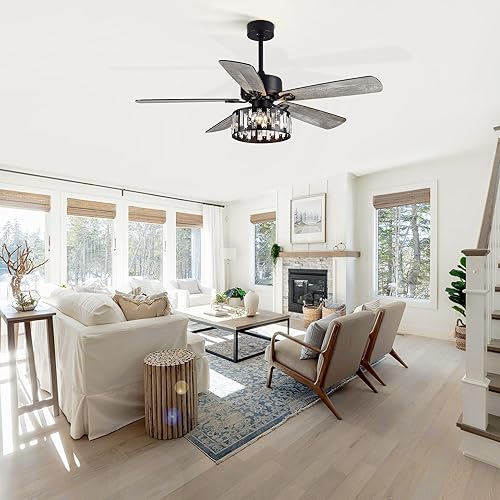 Miniatura 7 de Ventilador de techo rústico de 52 pulgadas con control remoto de luz, motor de CA reversible silencioso, 5 cuchillas de doble acabado, ventilador de